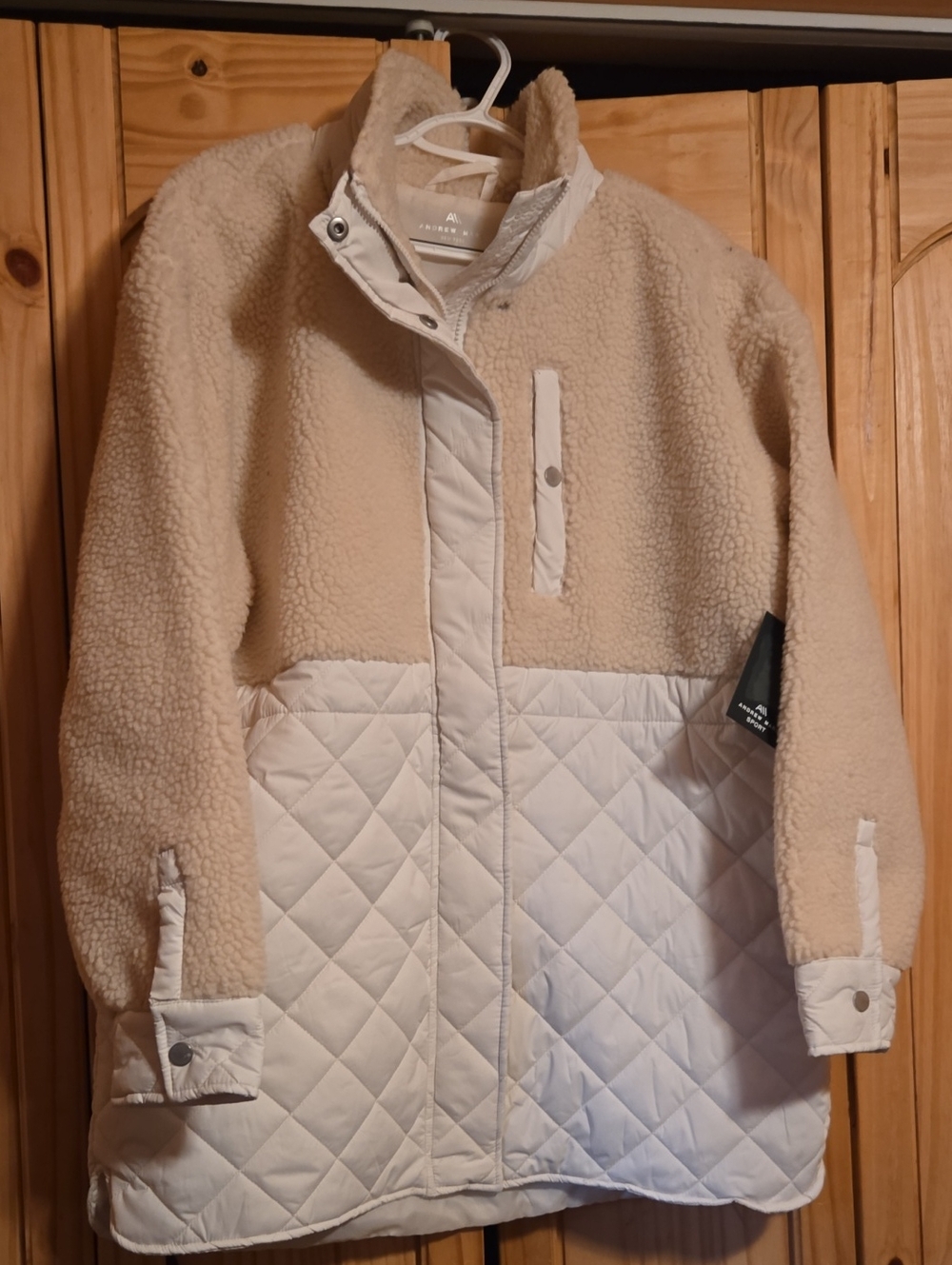 Andrew Marc Cream Quilted & Sherpa Two-Tone Jacket